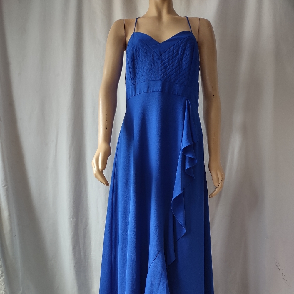 Badgley Mischke Belle Dress Electric Blue Cross back Ruffle Tiered Skirt Size 12